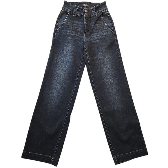 Judy Blue Denim - Judy Blue Mid Rise Wide Leg Dark Blue Double Button Jeans Womens Sz 0/24 (24x31)